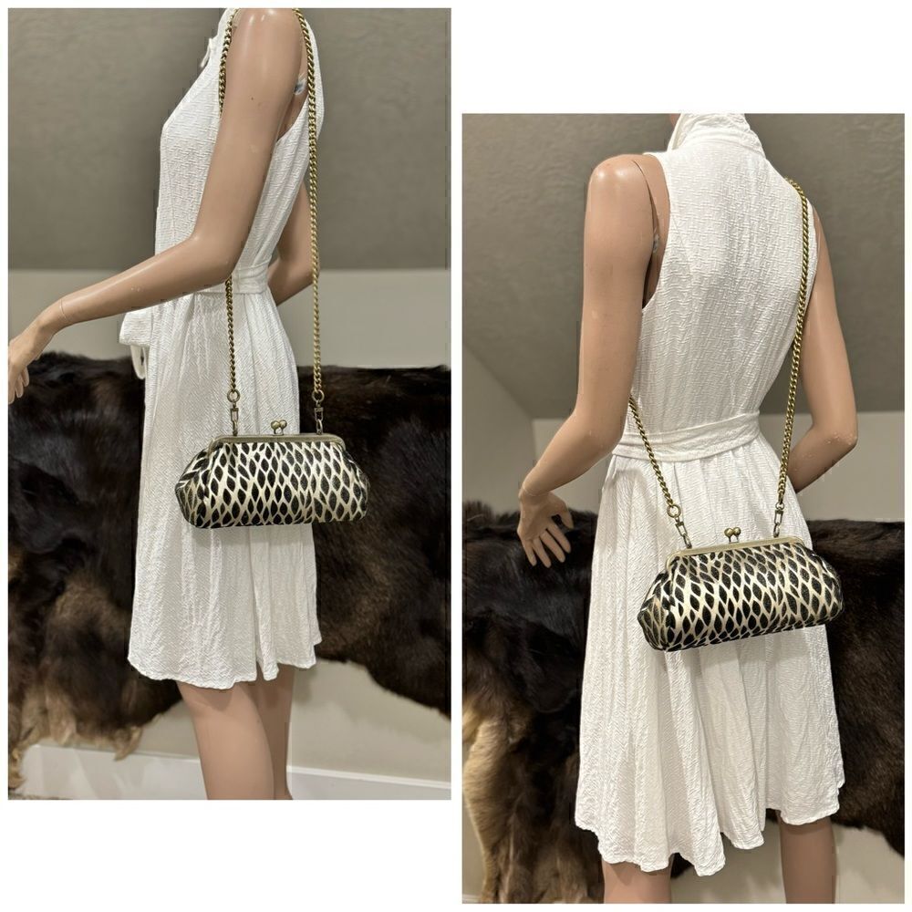 Handmade Real Hair-on Calfskin Embossed Vintage Kisslock Clutch/Crossbody - Picture 4 of 15